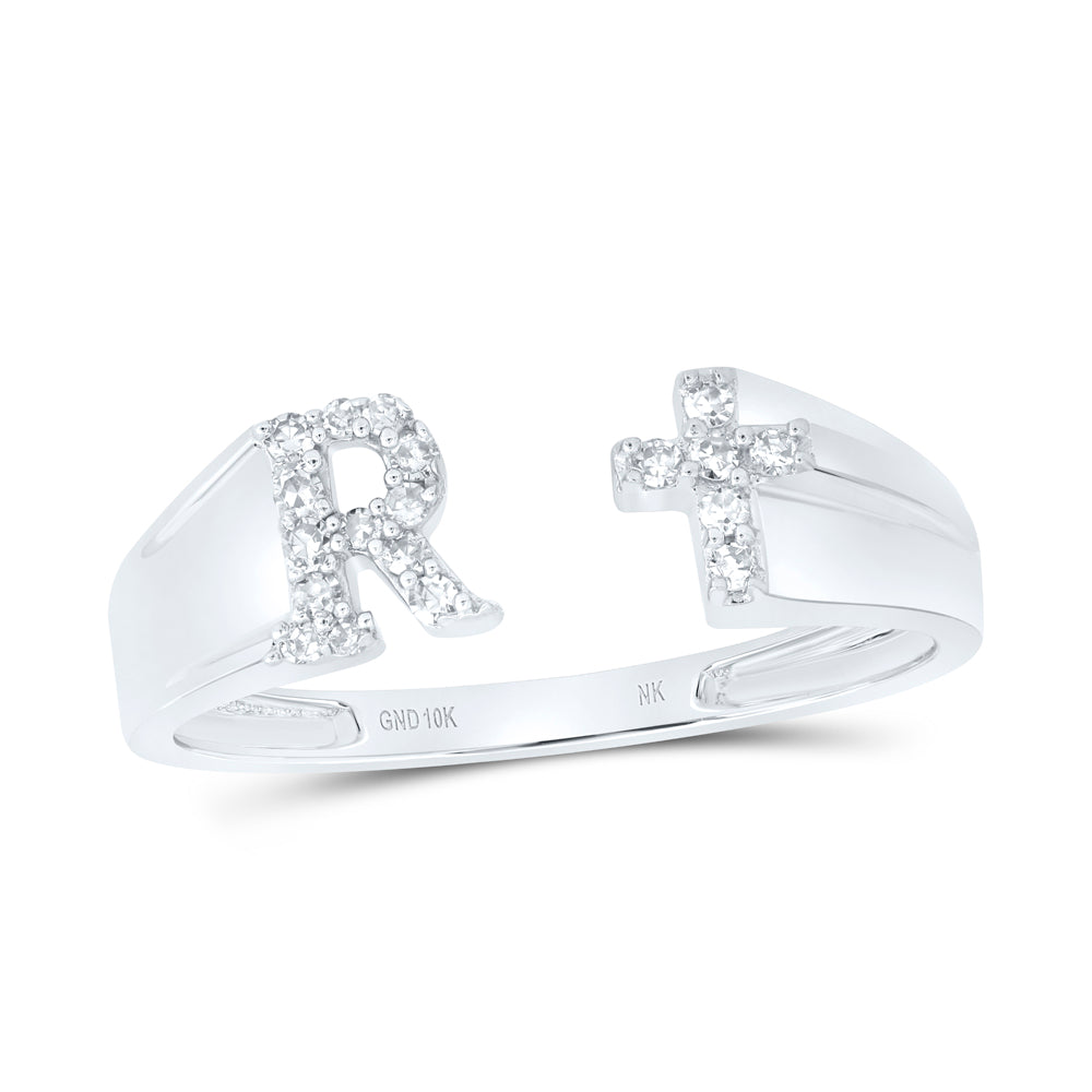 1/10Ctw-Nat Dia Nk Gift Initial "R" Ladies Cross Ring (1.7 grams)