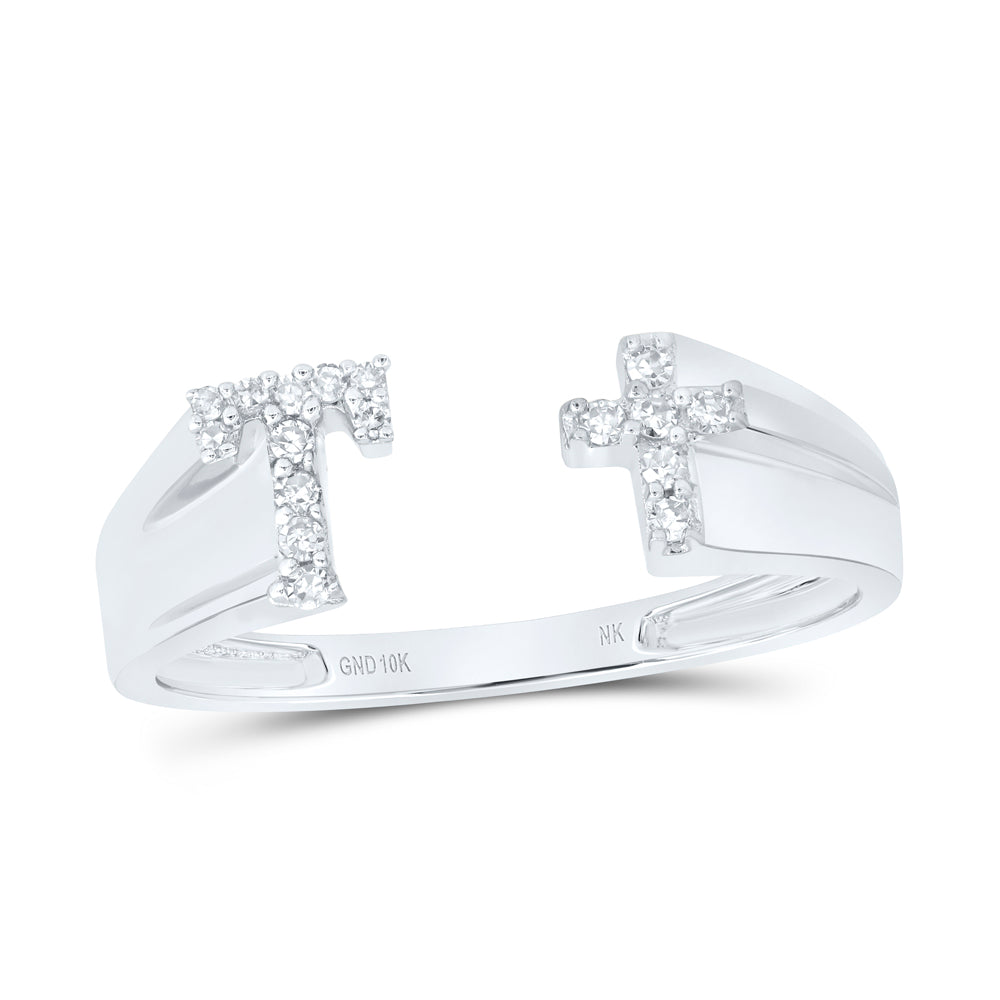 1/10Ctw-Nat Dia Nk Gift Initial "T" Ladies Cross Ring (1.67 grams)