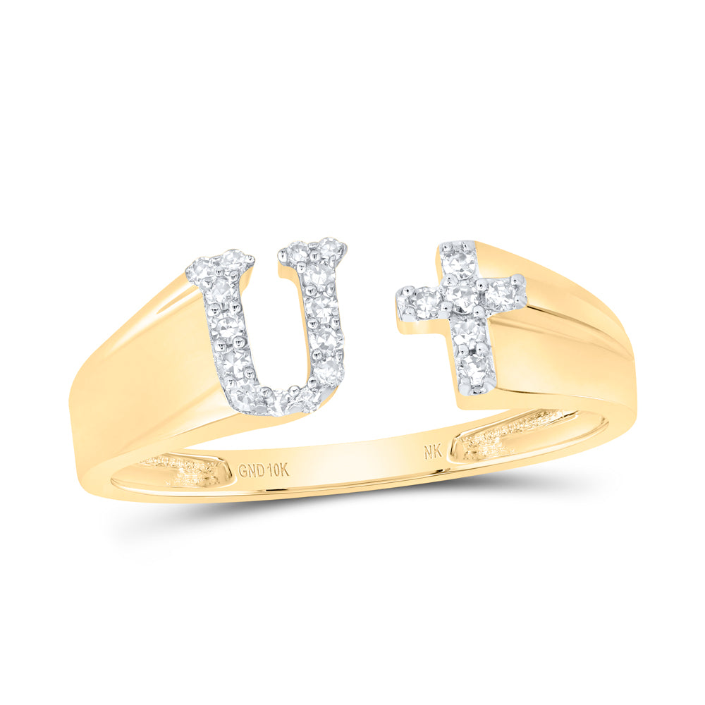 1/10Ctw-Nat Dia Nk Gift Initial "U" Ladies Cross Ring (1.4 grams)