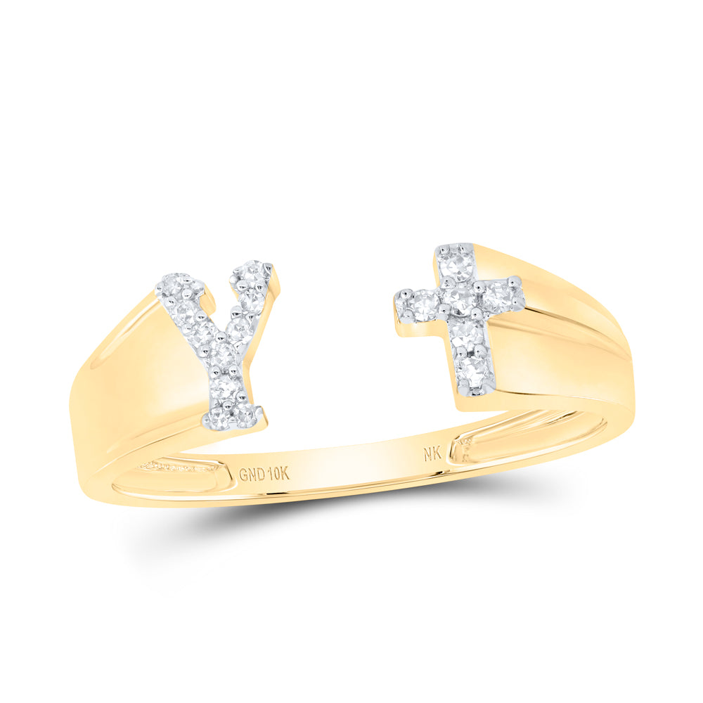 1/12Ctw-Nat Dia Nk Gift Initial "Y" Ladies Cross Ring (1.34 grams)