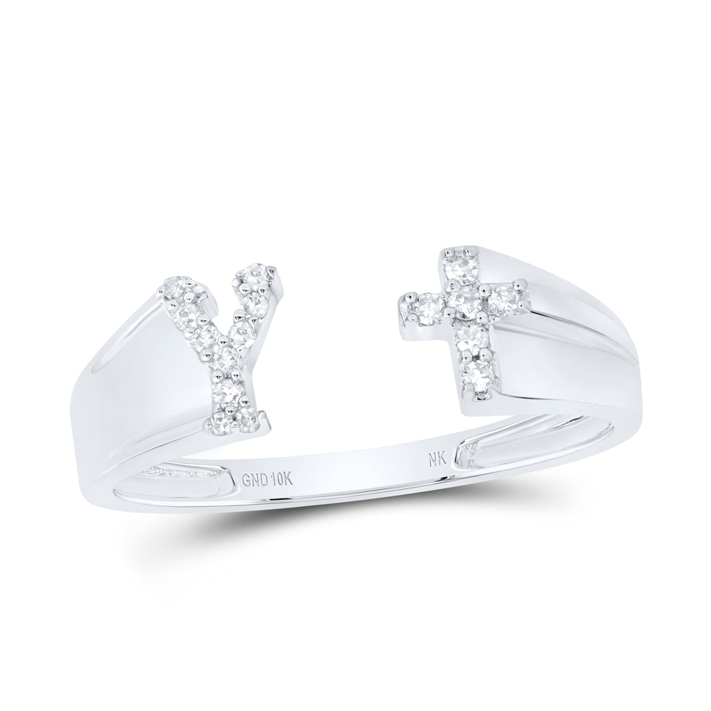 1/12Ctw-Nat Dia Nk Gift Initial "Y" Ladies Cross Ring (1.5 grams)