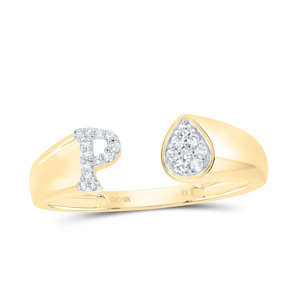 1/10Ctw-Nat Dia Nk Gift Initial "P" Pear Ladies Ring (1.55 grams)