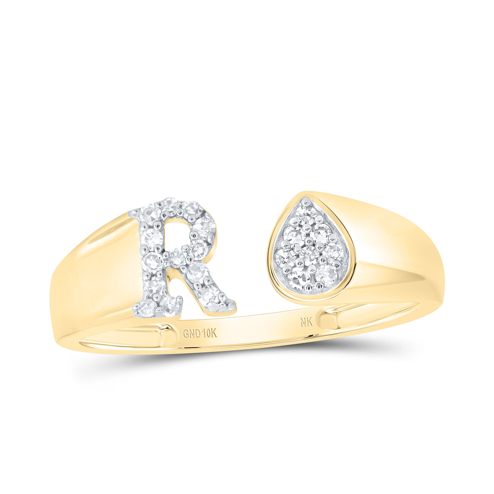 1/10Ctw-Nat Dia Nk Gift Initial "R" Pear Ladies Ring (1.65 grams)