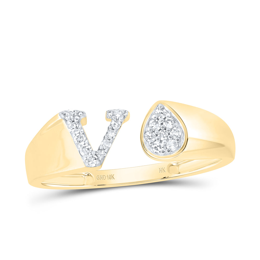 1/10Ctw-Nat Dia Nk Gift Initial "V" Pear Ladies Ring (1.59 grams)