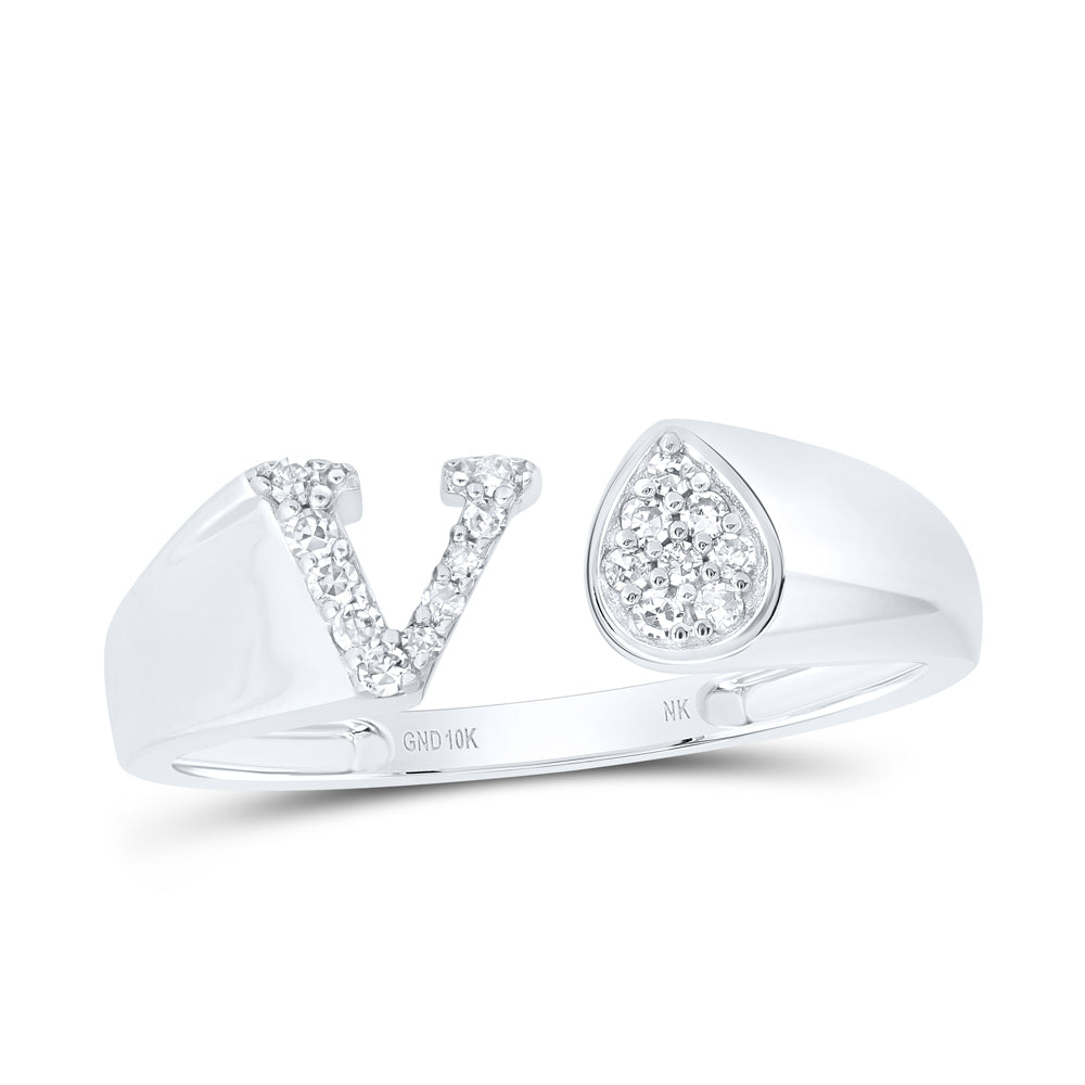 1/10Ctw-Nat Dia Nk Gift Initial "V" Pear Ladies Ring (1.62 grams)
