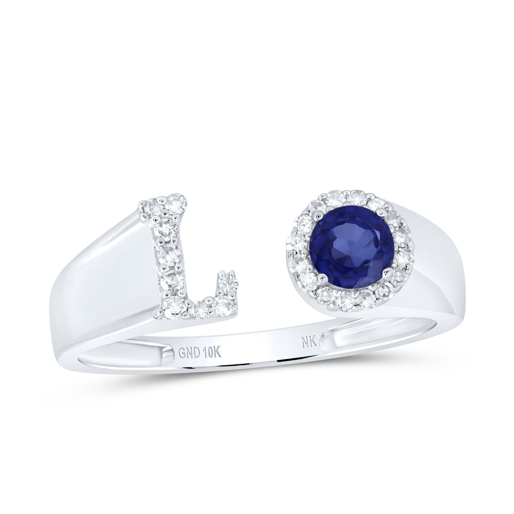 1/10Ctw-Nat Dia Nk 4 Mm Rd-Bs Synthetic Initial "L" Ladies Ring (1.62 grams)