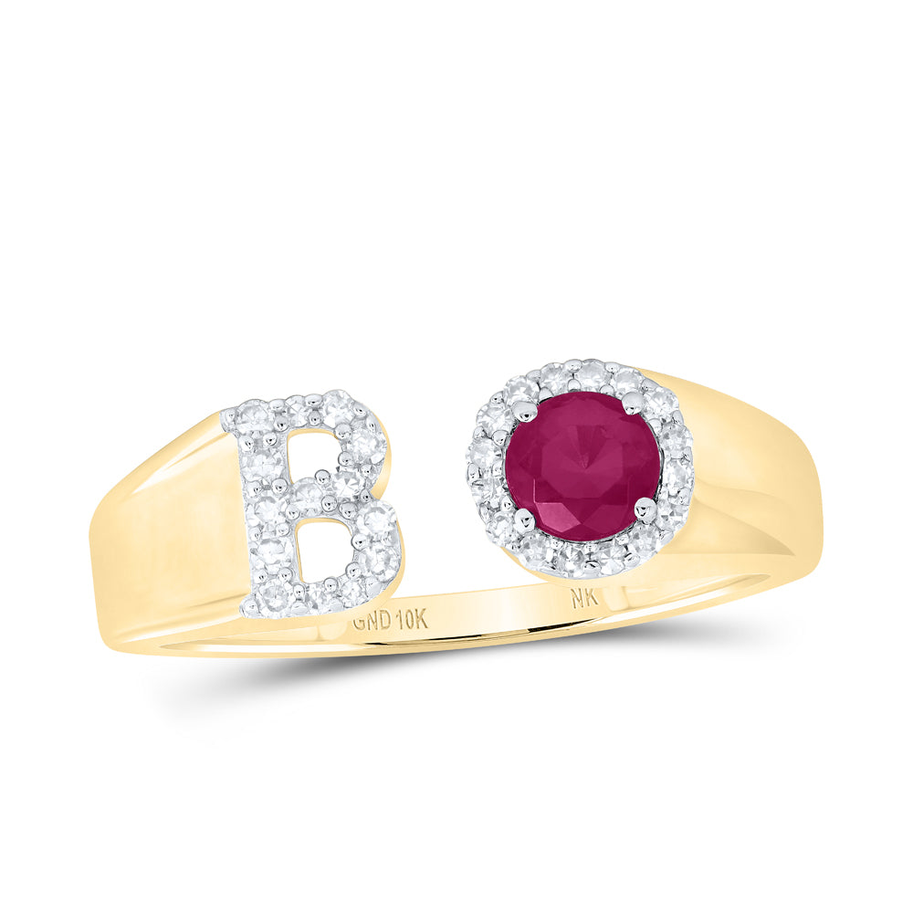 1/8Ctw-Nat Dia Nk 4 Mm Rd-Ru Synthetic Initial "B" Ladies Ring (1.5 grams)