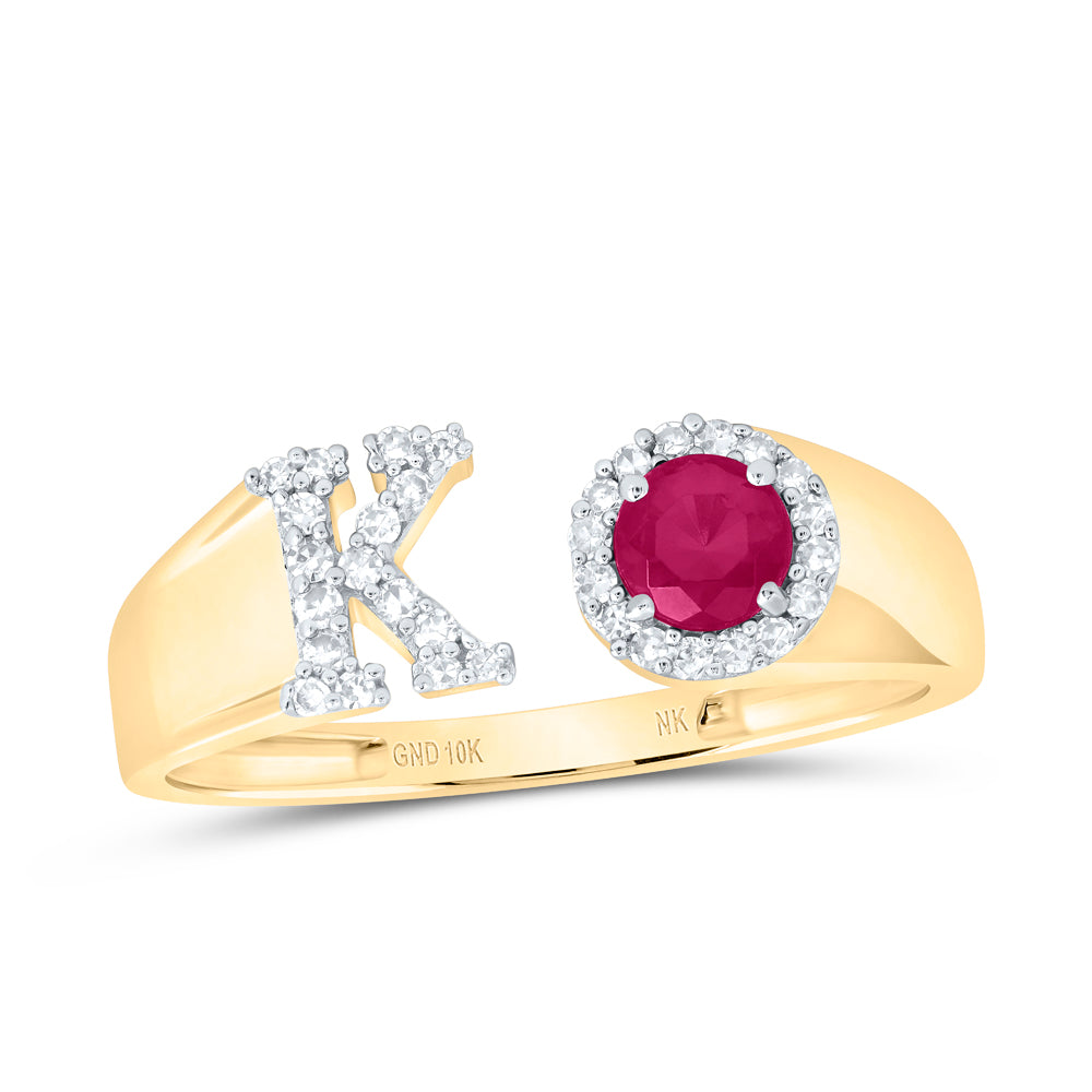 1/8Ctw-Nat Dia Nk 4 Mm Rd-Ru Synthetic Initial  "K" Ladies Ring (1.44 grams)