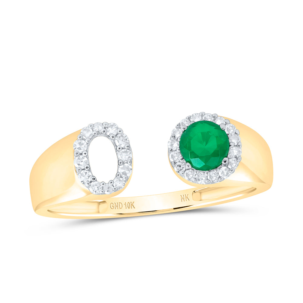 1/8Ctw-Nat Dia Nk 4 Mm Rd-Em Synthetic Initial  "O" Ladies Ring (1.49 grams)