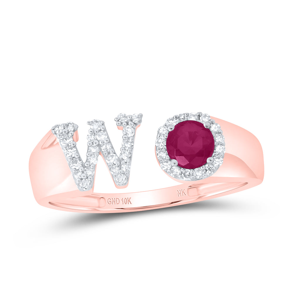 1/6Ctw-Nat Dia Nk 4 Mm Rd-Ru Synthetic Initial  "W" Ladies Ring (1.8 grams)