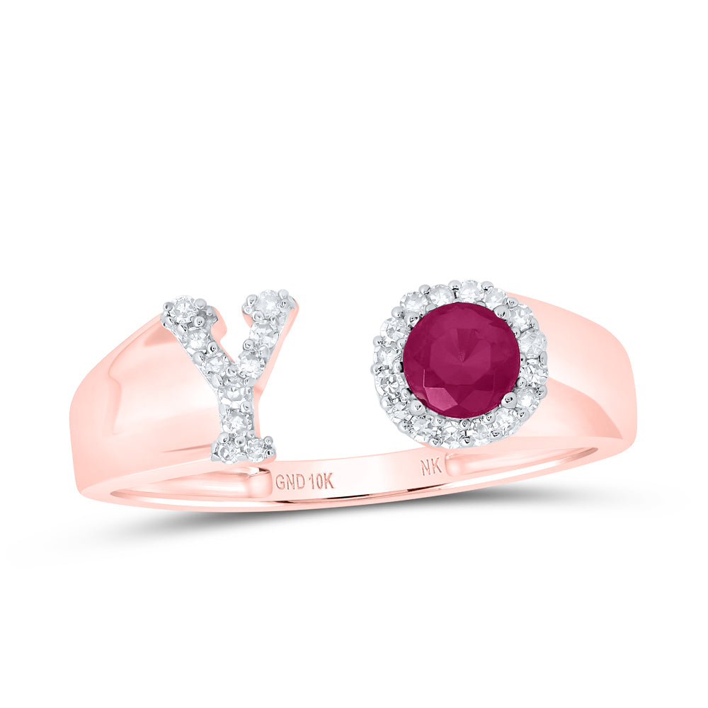 1/10Ctw-Nat Dia Nk 4 Mm Rd-Ru Synthetic Initial  "Y" Ladies Ring (1.61 grams)