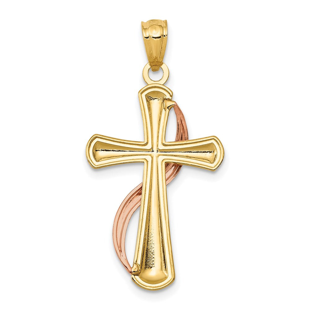 14k Two-tone 15 mm Two-Tone Polished Cross w/Drape Pendant (1.03 grams)