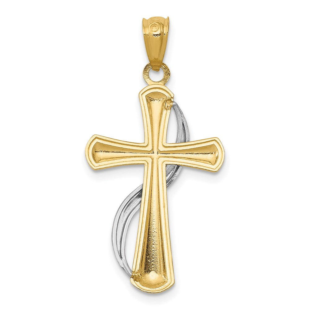 14k Two-tone 15 mm Two-Tone Polished Cross w/Drape Pendant (1.01 grams)