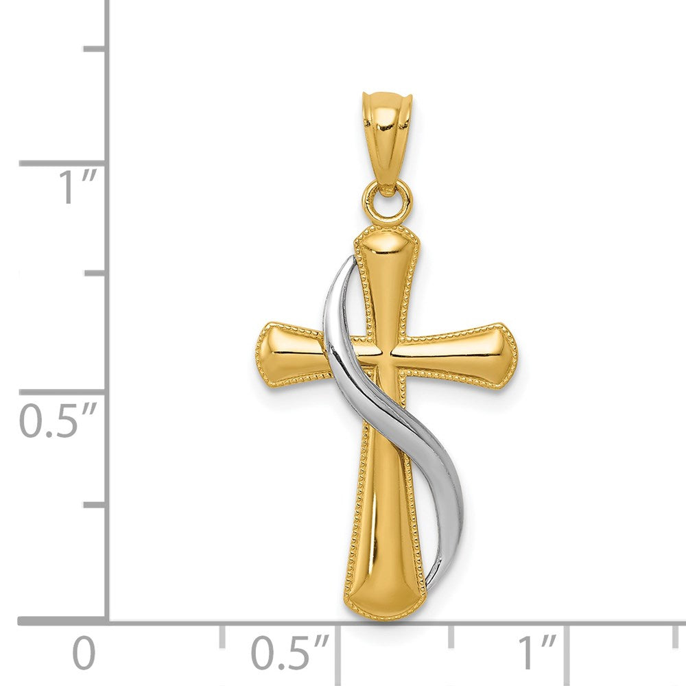 14k Two-tone 15 mm Two-Tone Polished Cross w/Drape Pendant (1.01 grams)