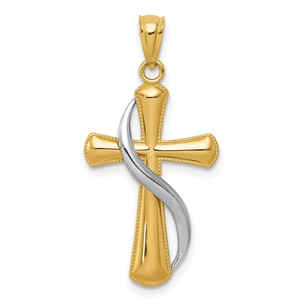 14k Two-tone 15 mm Two-Tone Polished Cross w/Drape Pendant (1.01 grams)