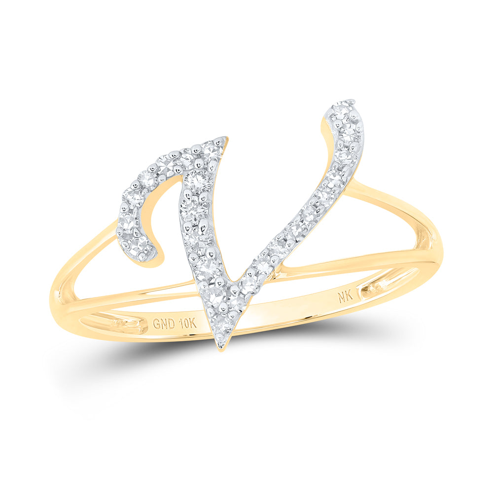 1/6Ctw-Nat Dia Nk Gift Initial "V" Ladies Ring (1.34 grams)