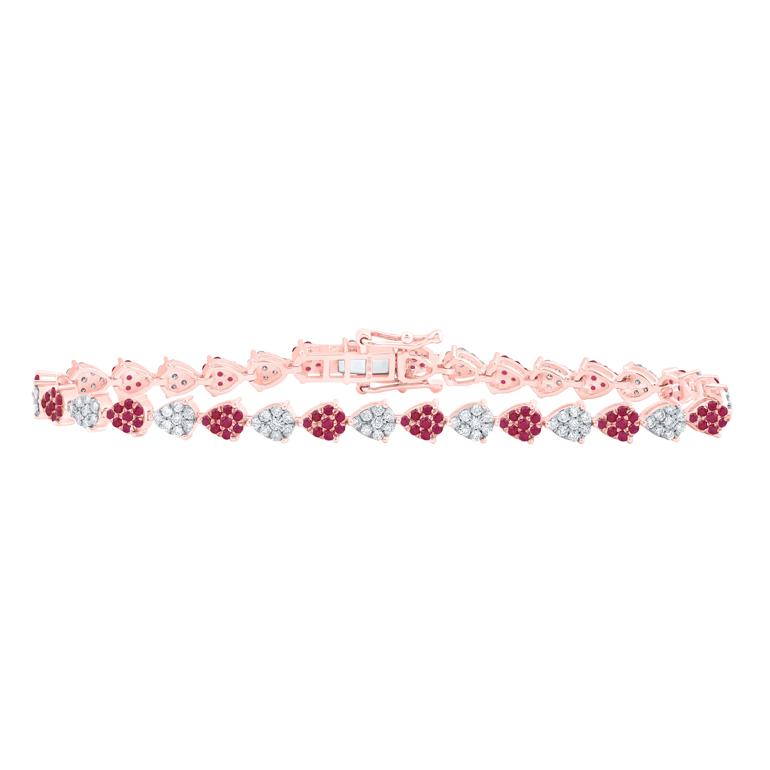 1Ctw-Nat Dia Nk 1 1/5Ctw Rd-Ruby Nat Gem Pear Bracelate(7 Inch) (6.976 grams)