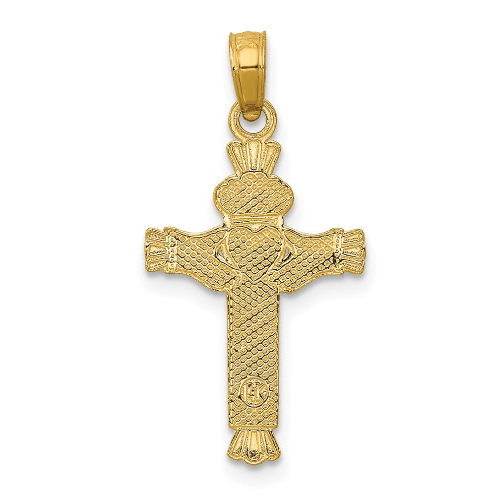 14k Yellow Gold 13 mm Claddagh Cross Charm (0.95 grams)