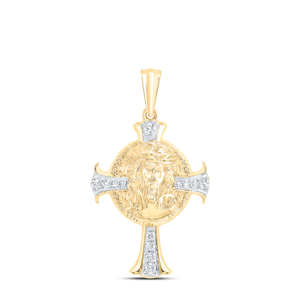 10Kt Gold 1/6Ctw-Dia Nk Jesus  Mens Cross Charm