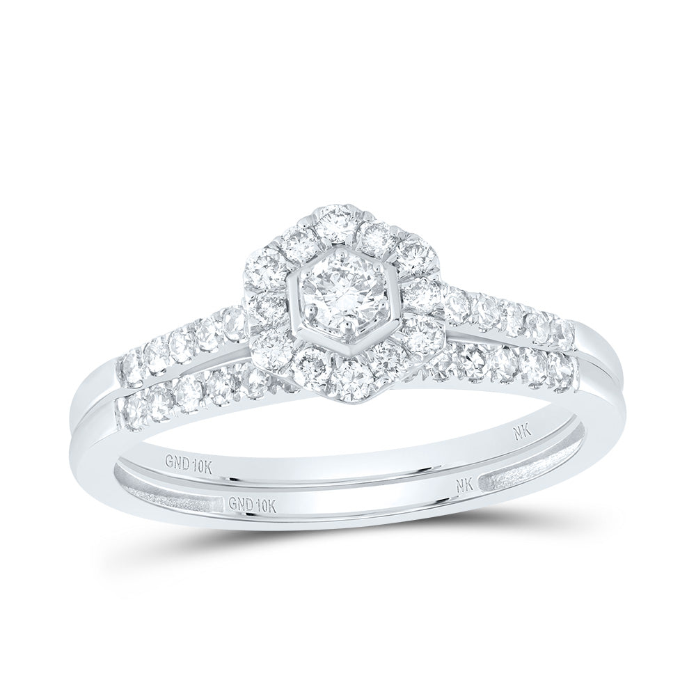 1/2Ctw-Nat Diamond Hexagon Single Halo Bridal Set (2.06 grams)