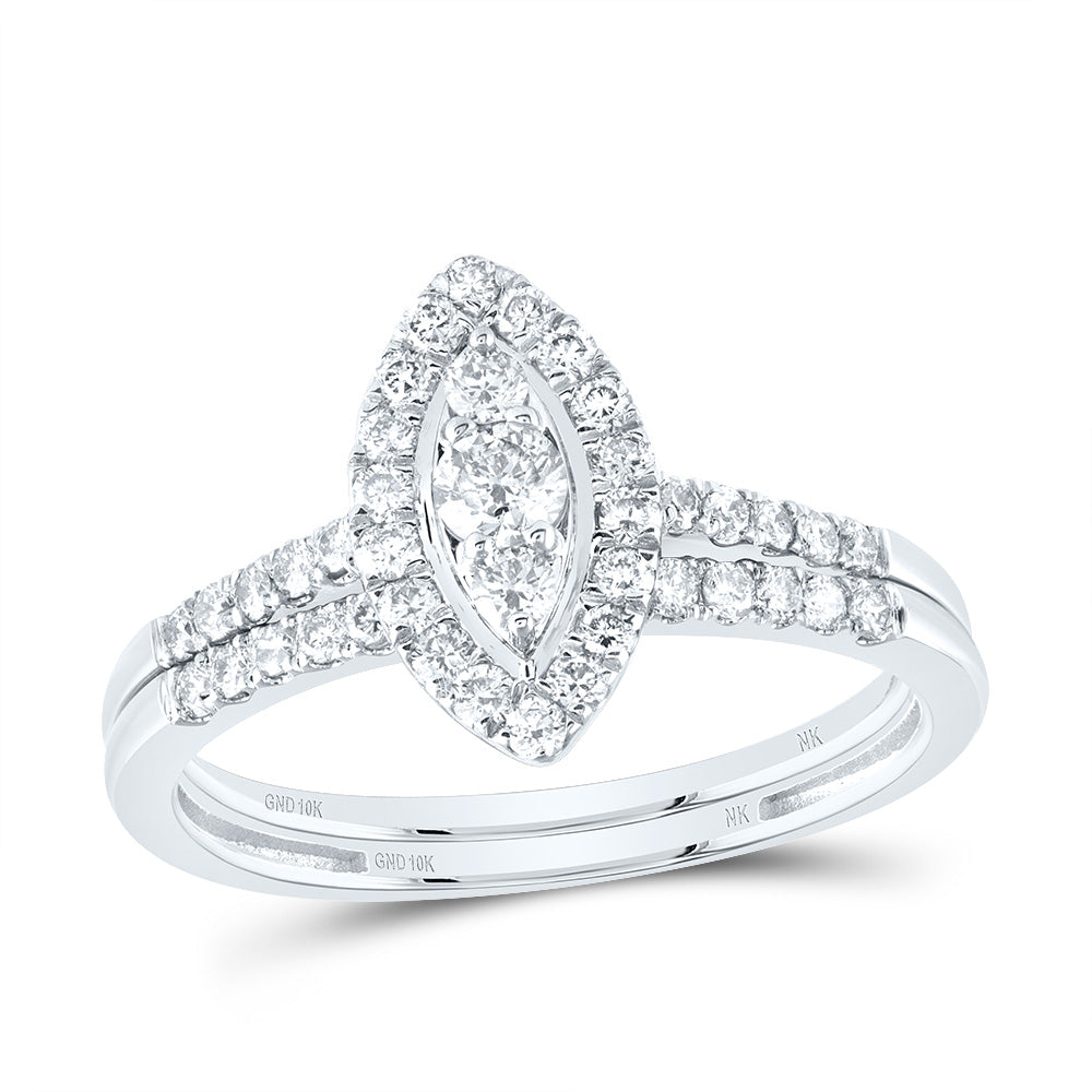 5/8Ctw-Nat Diamond Marquise Single Halo Bridal Set (2.12 grams)