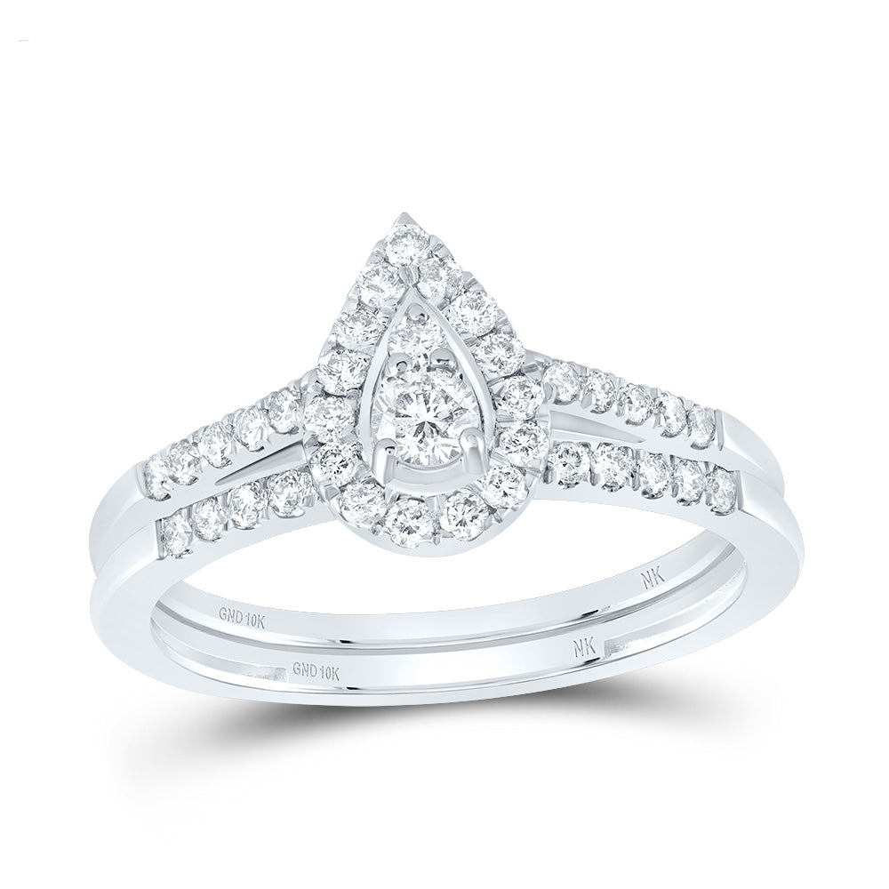1/2Ctw-Nat Diamond Pear Single Halo Bridal Set (2.1 grams)