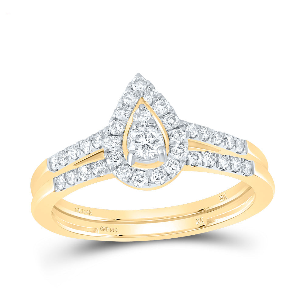 1/2Ctw-Nat Diamond Pear Single Halo Bridal Set (2.47 grams)