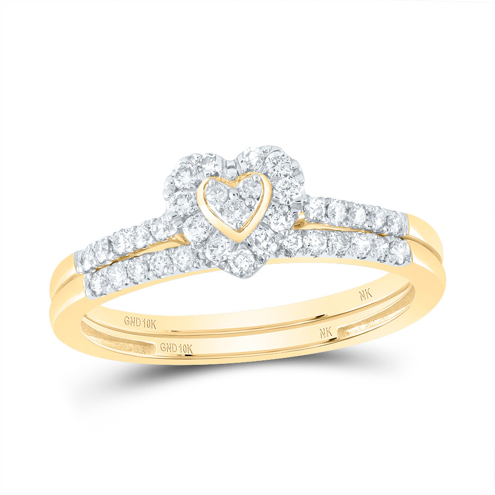 1/3Ctw-Nat Dia Nk Heart Single Halo Bridal Set (2.13 grams)