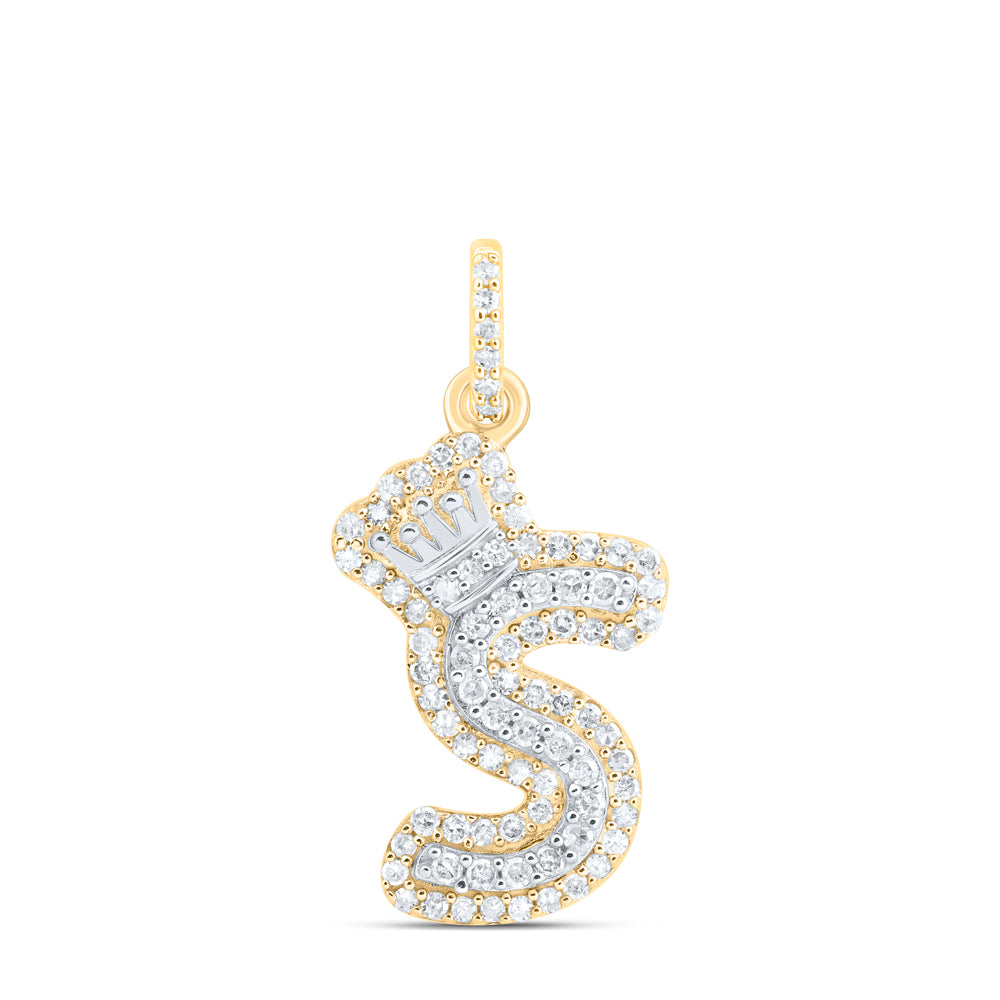 10Kt Gold 1/4Ctw-Dia P1 Gift Initial S" Crown Pendant"