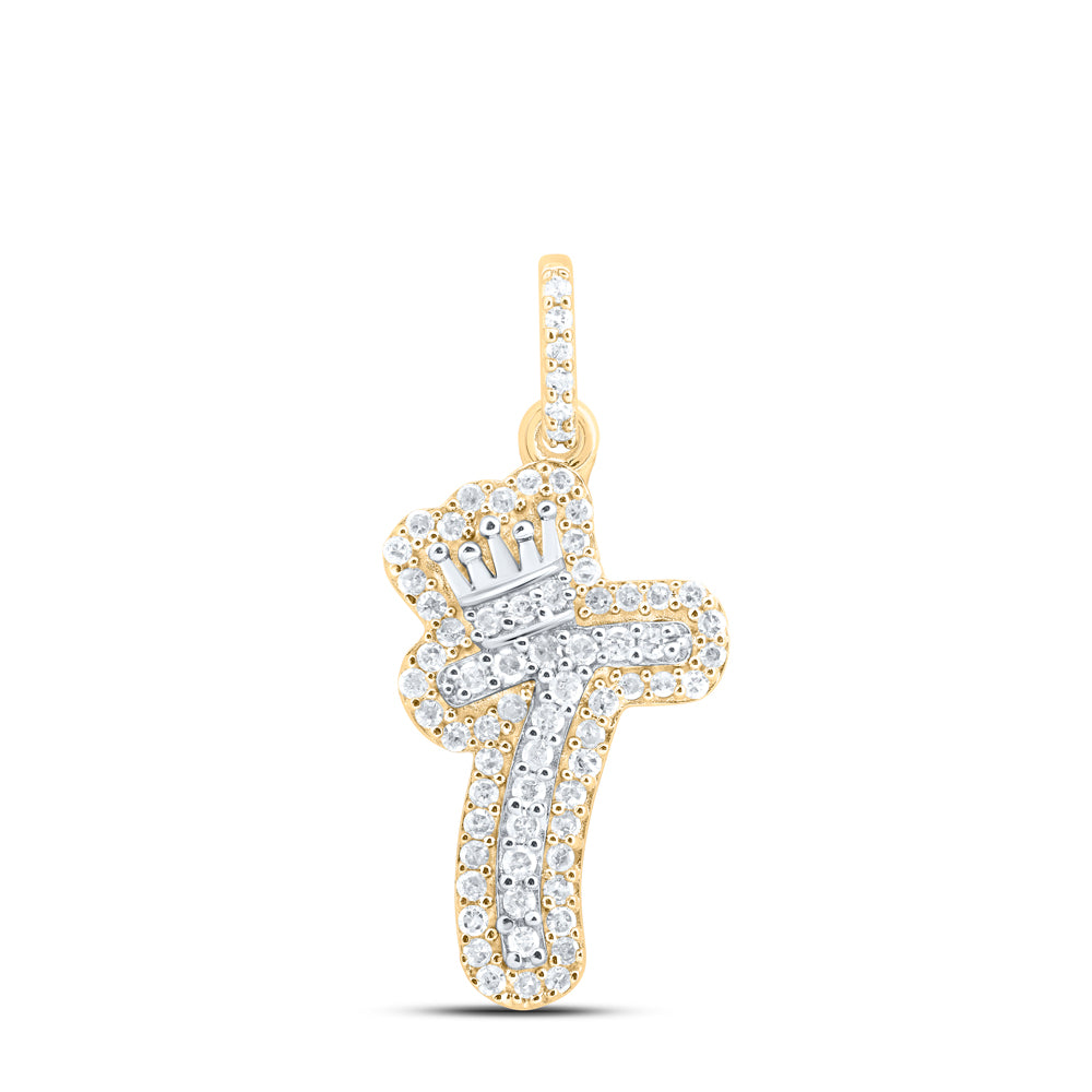 10Kt Gold 1/5Ctw-Dia P1 Gift Initial T" Crown Pendant"