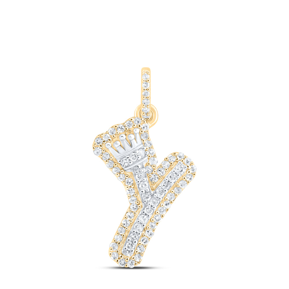 10Kt Gold 1/5Ctw-Dia P1 Gift Initial Y" Crown Pendant"