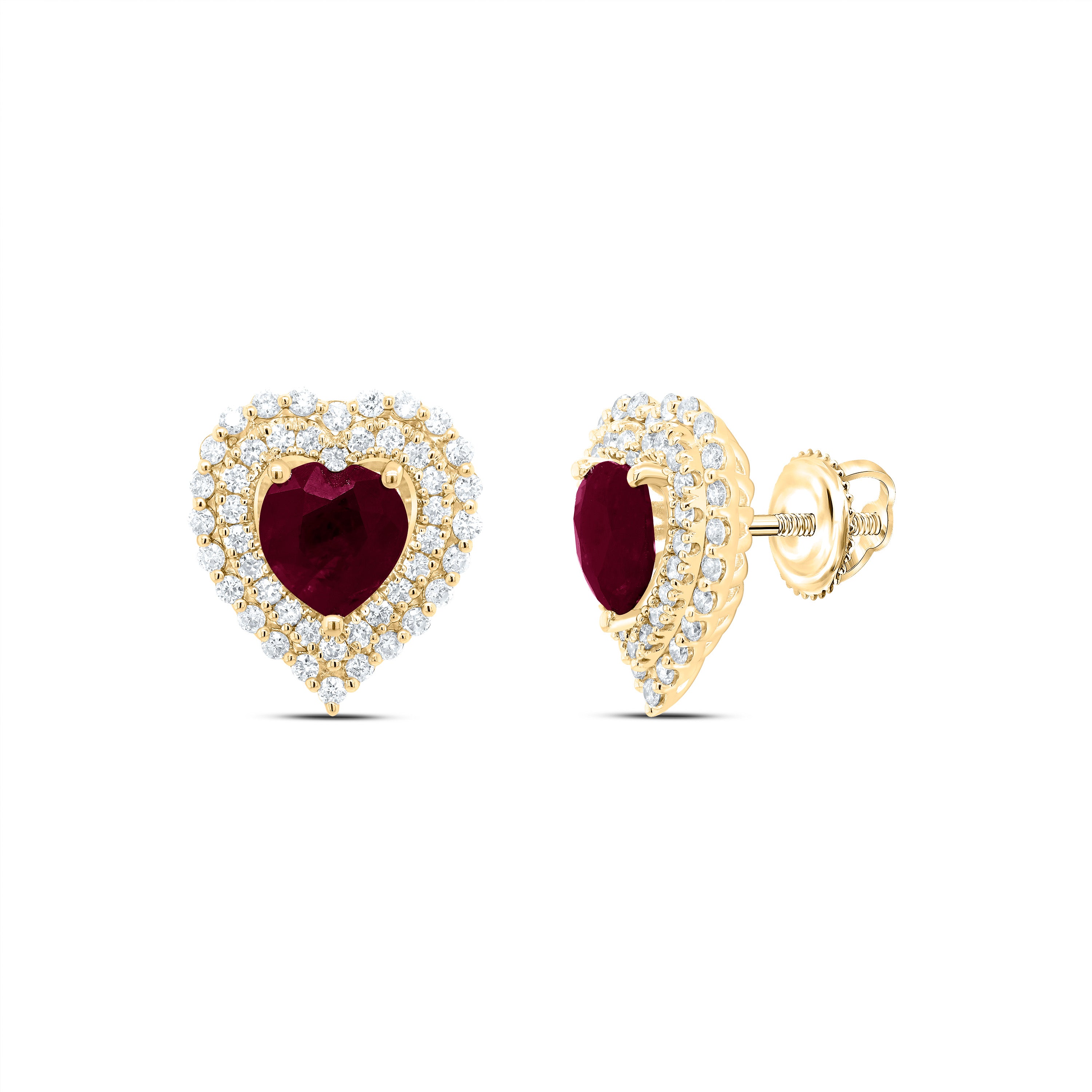 14Kt Gold 5/8Ctw-Dia Ana M 6X6Mm Heart-Ru Nat Gem Earring