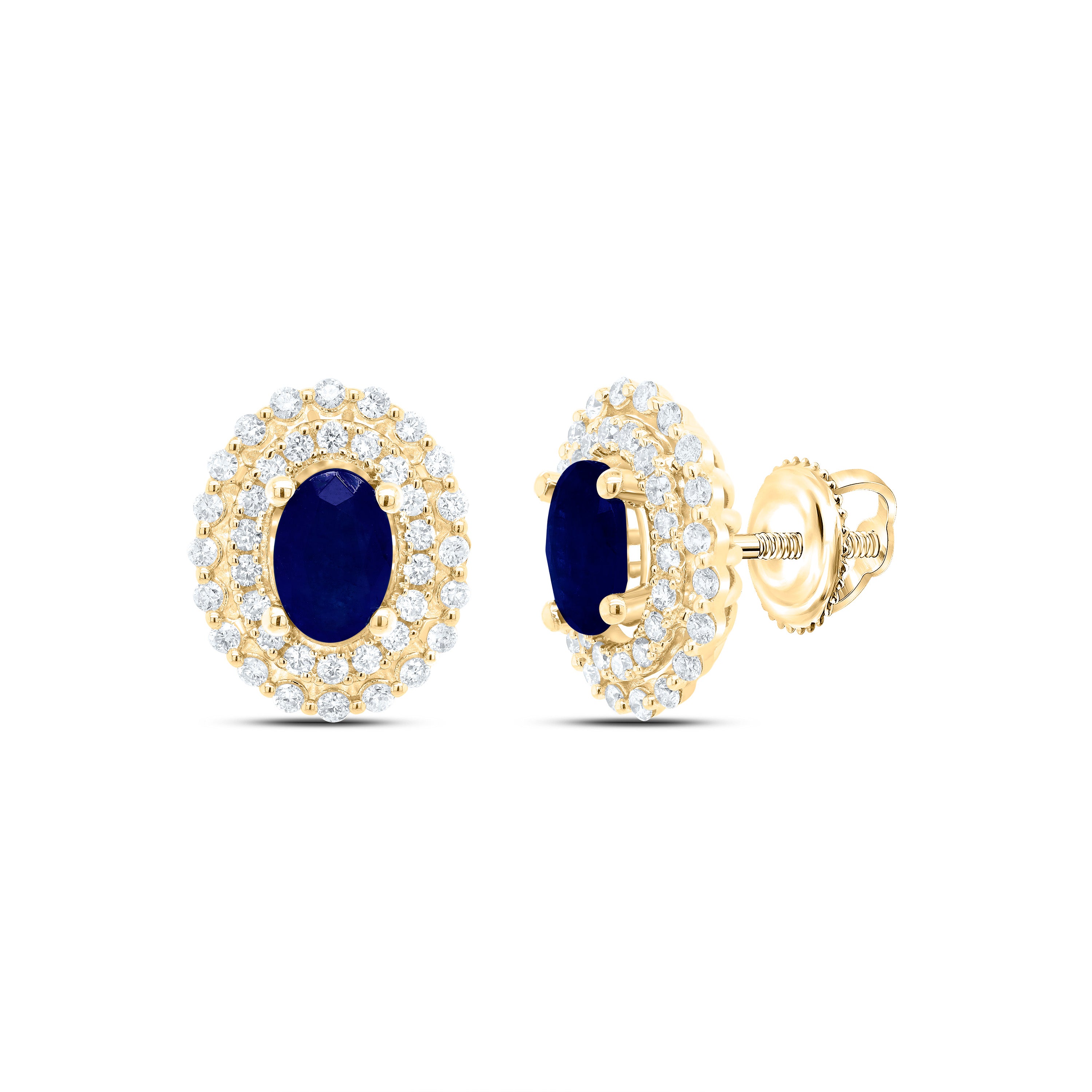 14Kt Gold 1/2Ctw-Diamond Ana M 6X4Mm Ov-Bs Nat Gem Earring