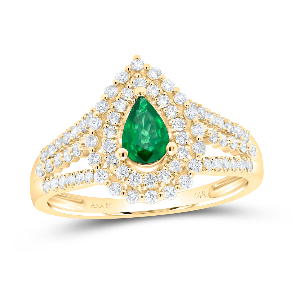 1/2Ctw-Nat Dia Ana M 6X4Mm Pear-Em Nat Gem Ring (3.15 grams)