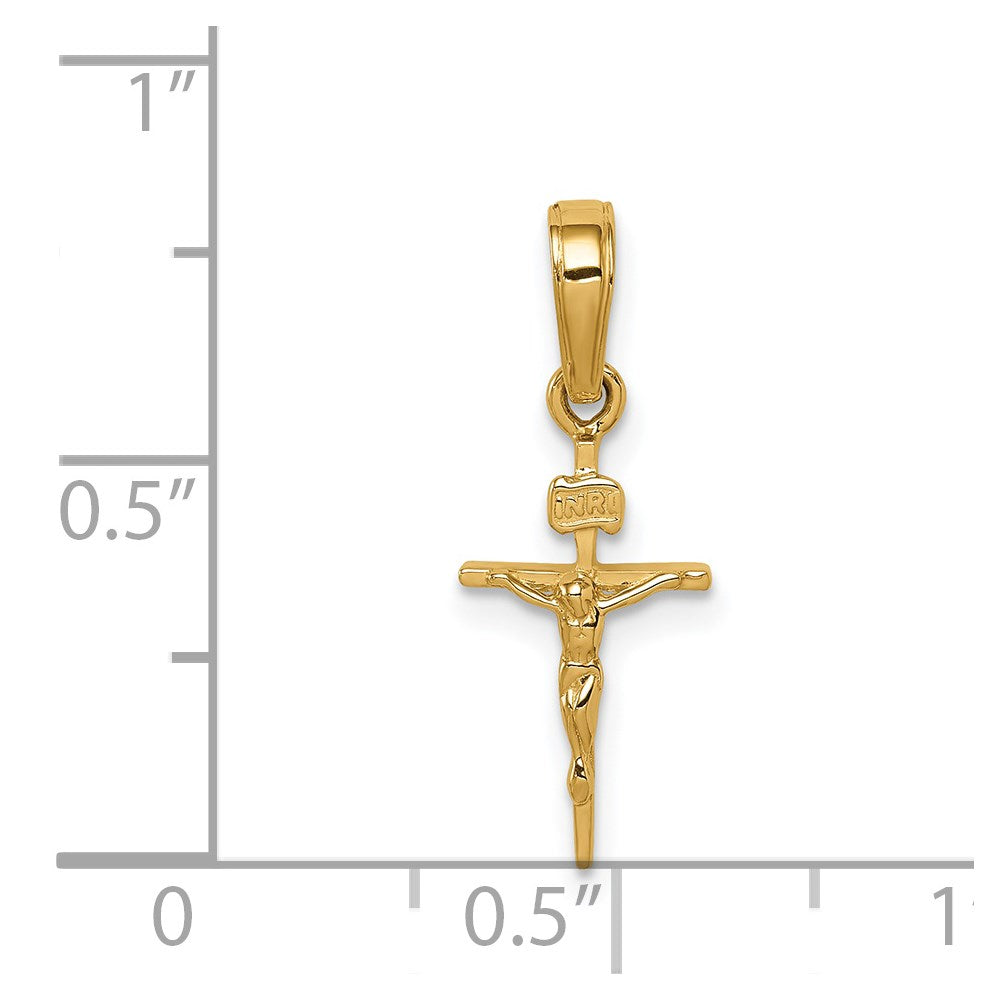 14k Yellow Gold 9 mm Small INRI Jesus Crucifix Pendant (0.79 grams)