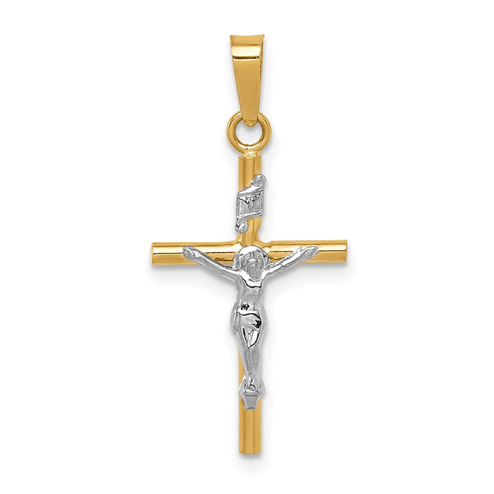 14k Two-tone 14 mm INRI Jesus Crucifix Pendant (0.87 grams)