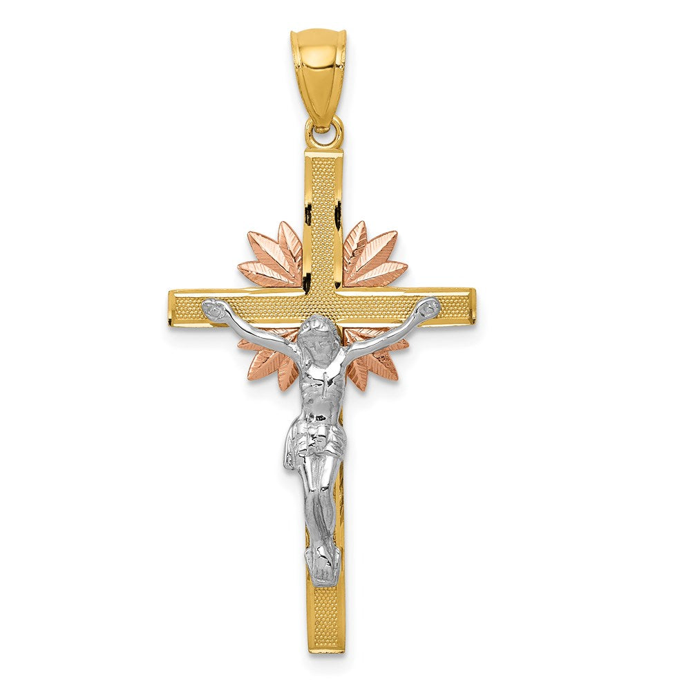 14k Tri-Color 20 mm Tri-color Jesus Crucifix Pendant (2.12 grams)