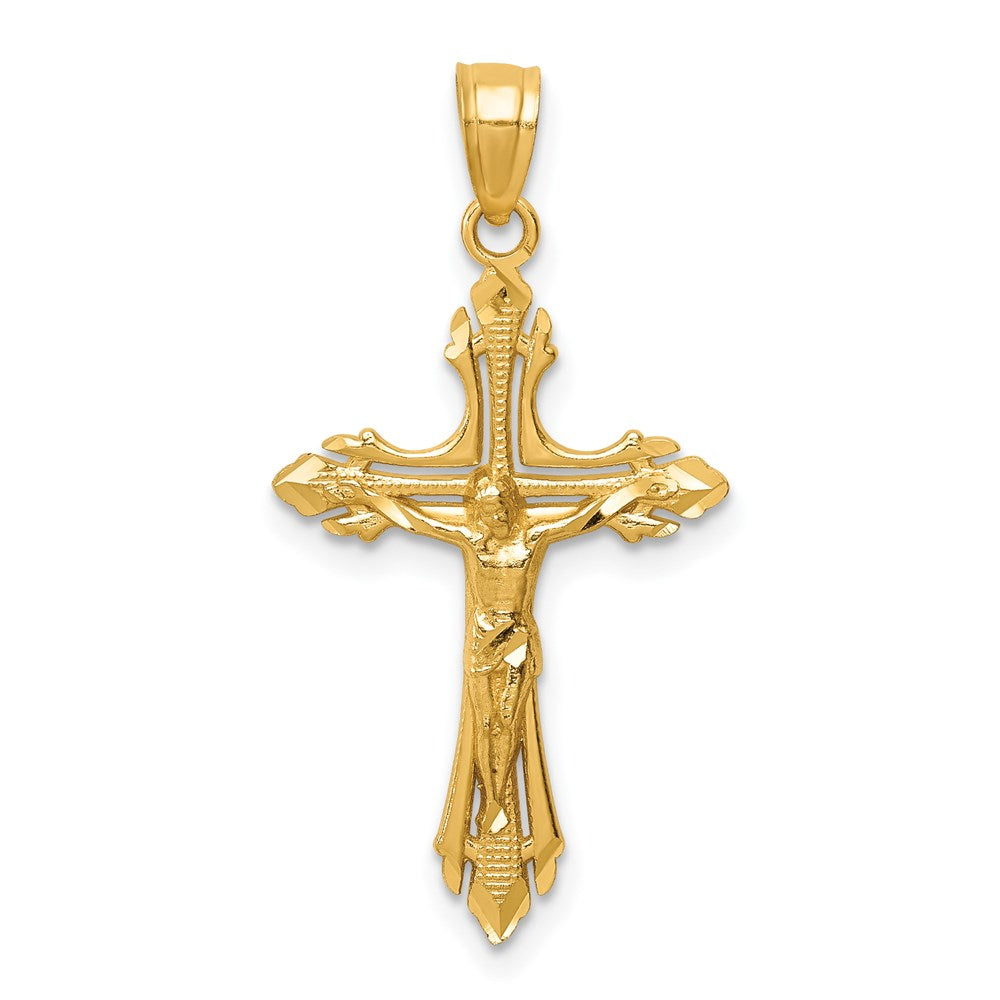 14k Yellow Gold 16 mm Diamond-cut Jesus Crucifix Pendant (0.9 grams)