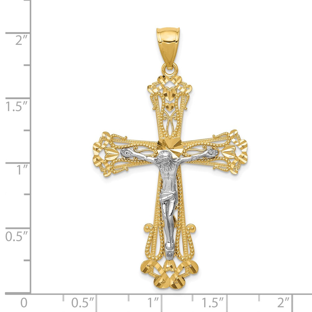 14k Two-tone 31 mm Diamond-cut Jesus Crucifix Pendant (3.99 grams)