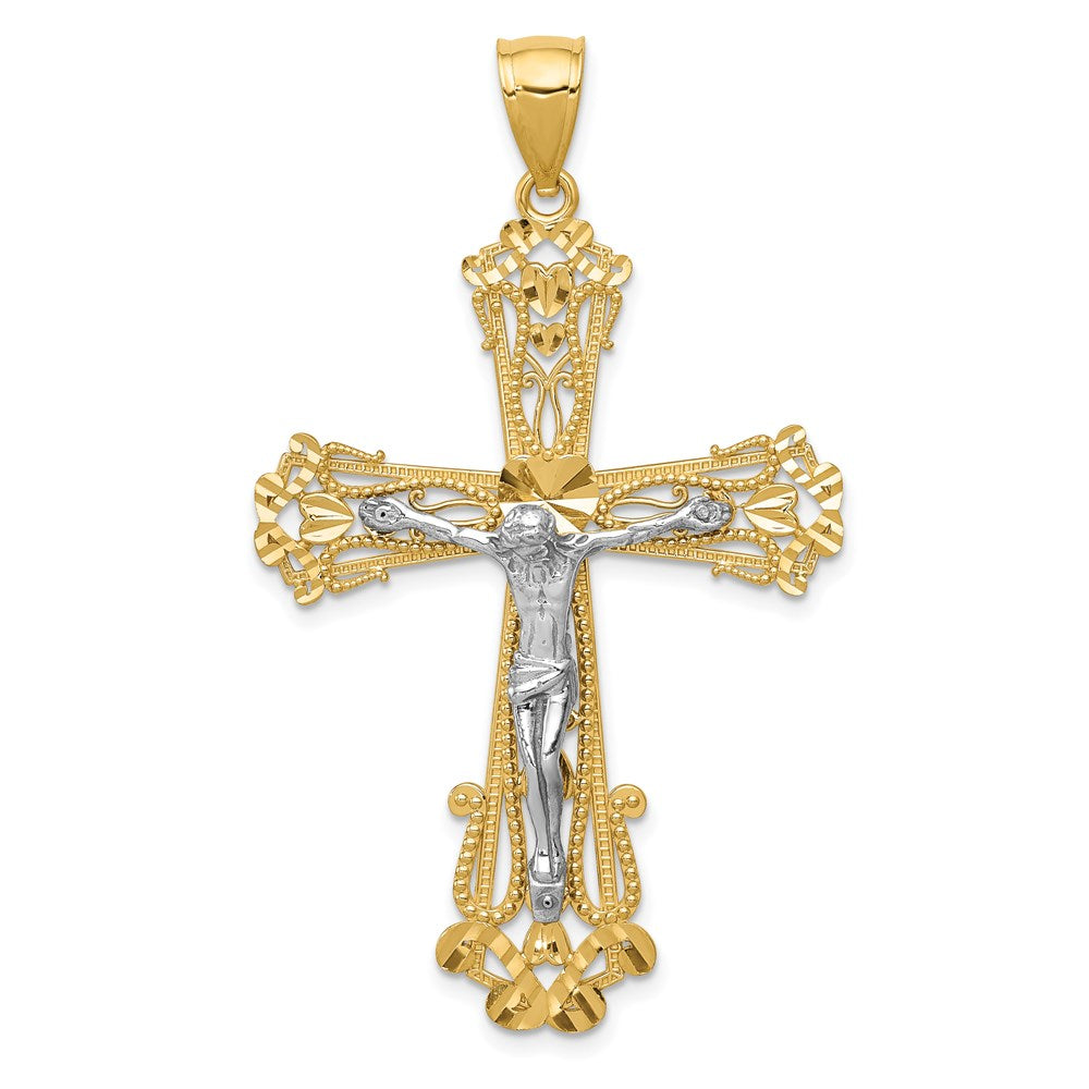 14k Two-tone 31 mm Diamond-cut Jesus Crucifix Pendant (3.99 grams)