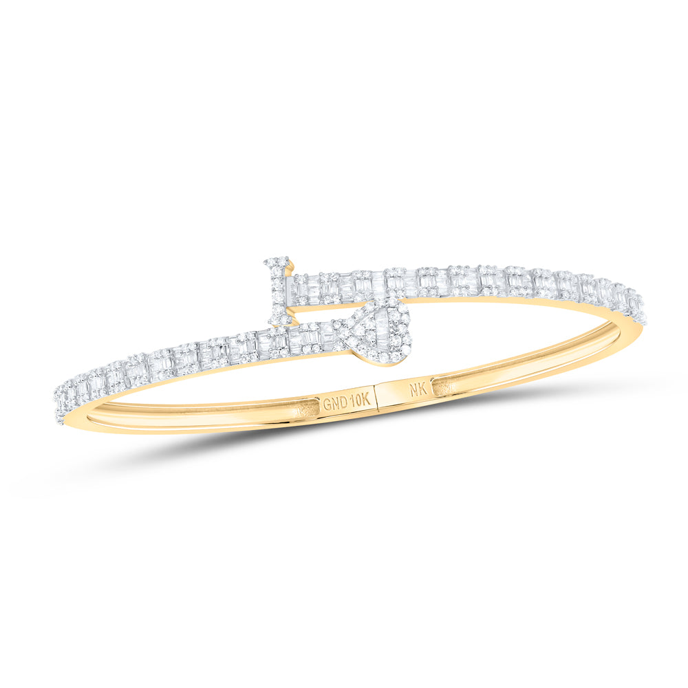 10Kt Gold 1 5/8Ctw-Dia Nk Heart Initial I" Ladies Cuff Bangle (55X65 Mm)"