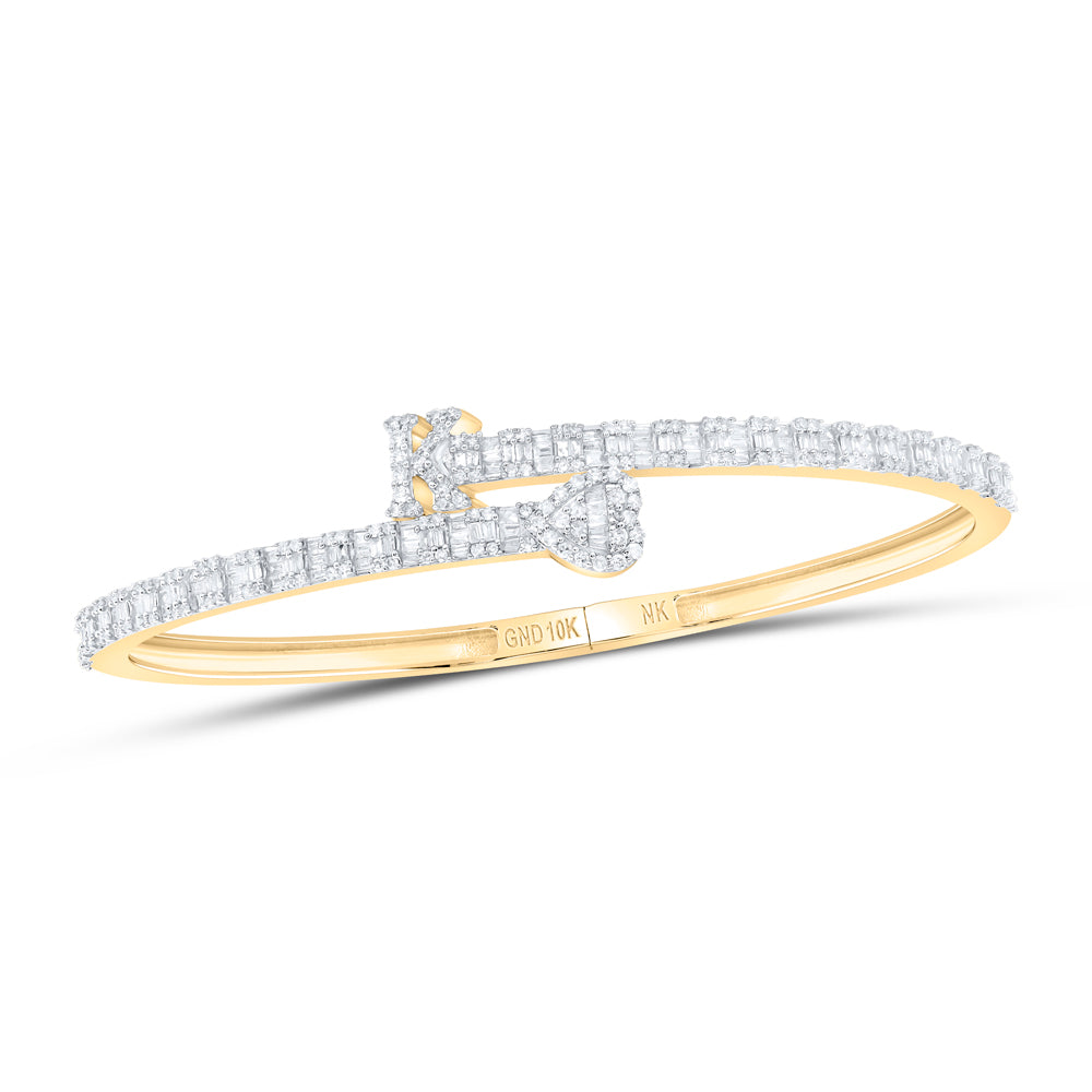 10Kt Gold 1 5/8Ctw-Dia Nk Heart Initial K" Ladies Cuff Bangle (55X65 Mm)"