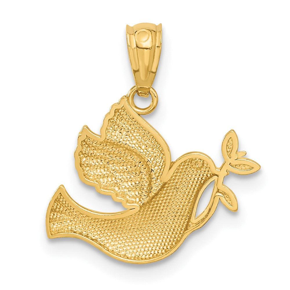 14k Yellow & Rhodium 20 mm  Polished Dove w/Olive Branch Pendant (0.71 grams)