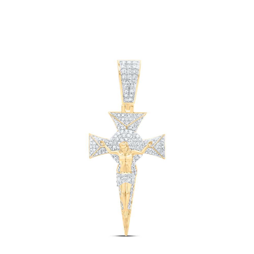 10Kt Gold 1Ctw-Dia Nk Jesus Cross Mens Charm