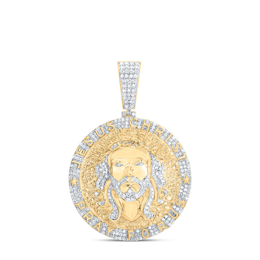 10Kt Gold 1 1/4Ctw-Dia Nk Jesus Mens Charm