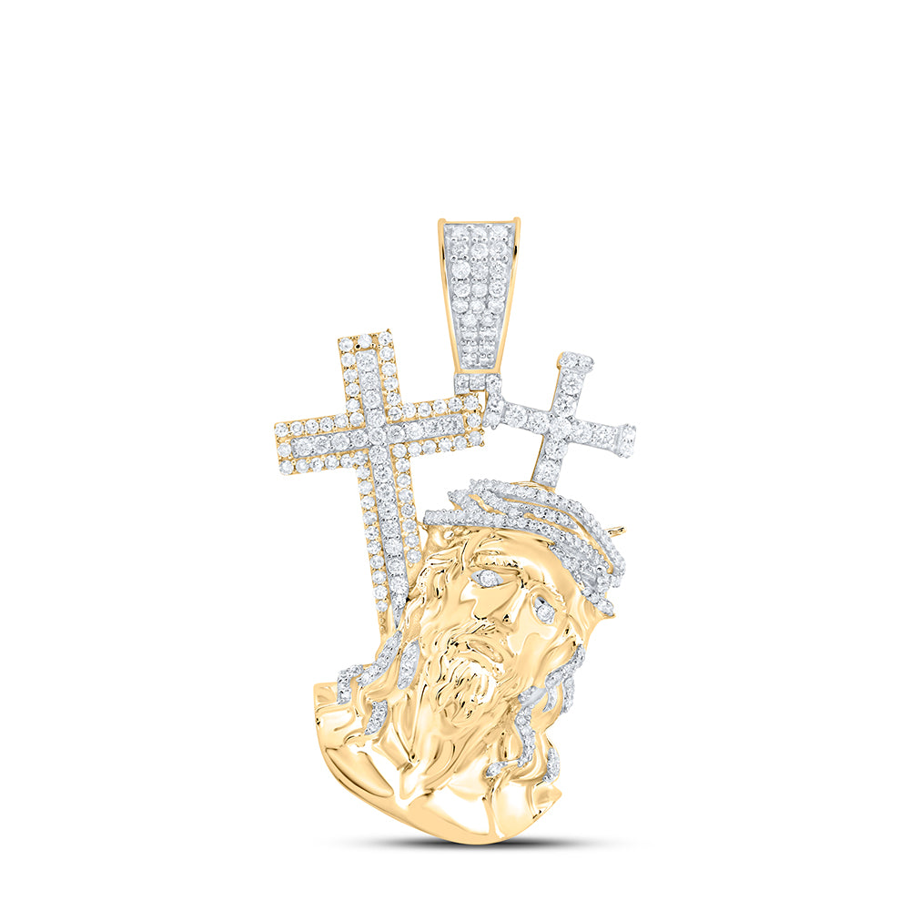 10Kt Gold 1 1/3Ctw-Dia Nk Jesus Cross Mens Charm