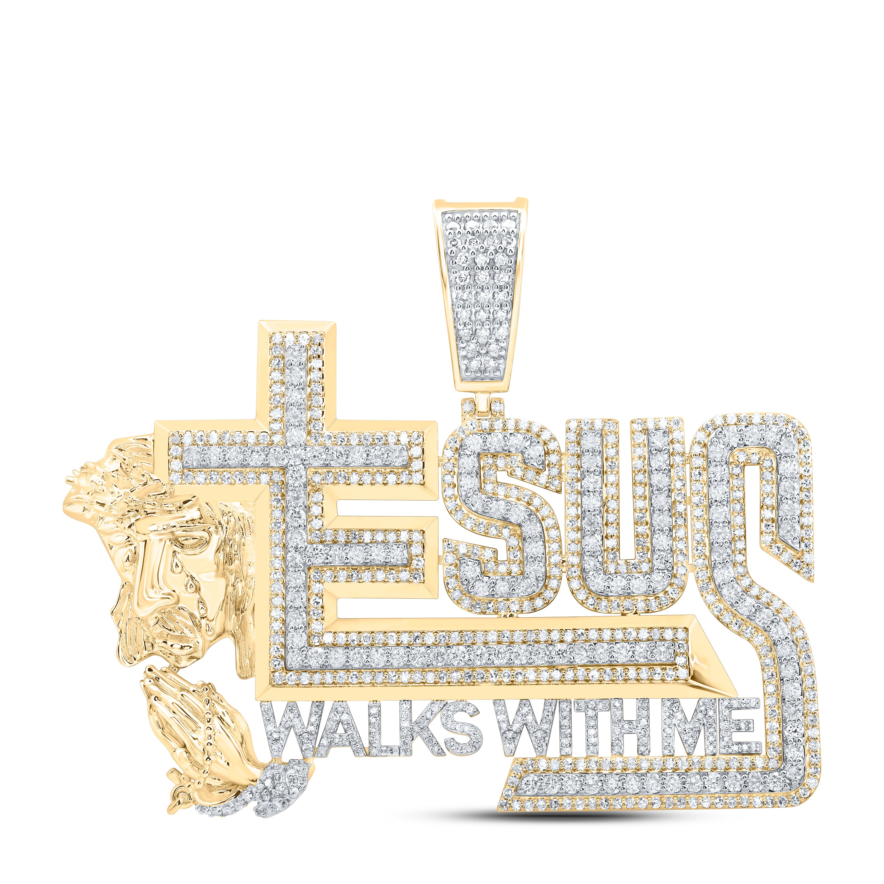 10Kt Gold 5 1/3Ctw-Dia Nk Jesus Cross Mens Charm