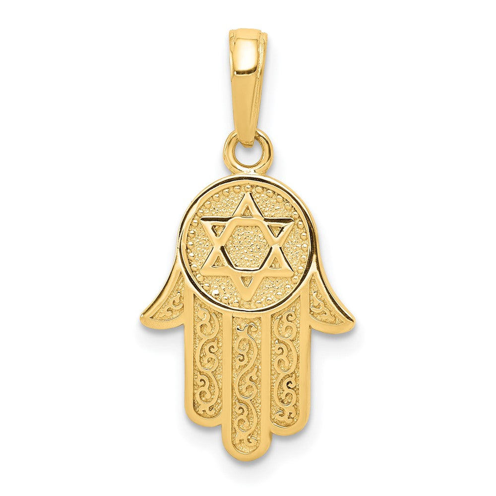 14k Yellow Gold 12 mm Jewish Hand of God w/Star of David Pendant