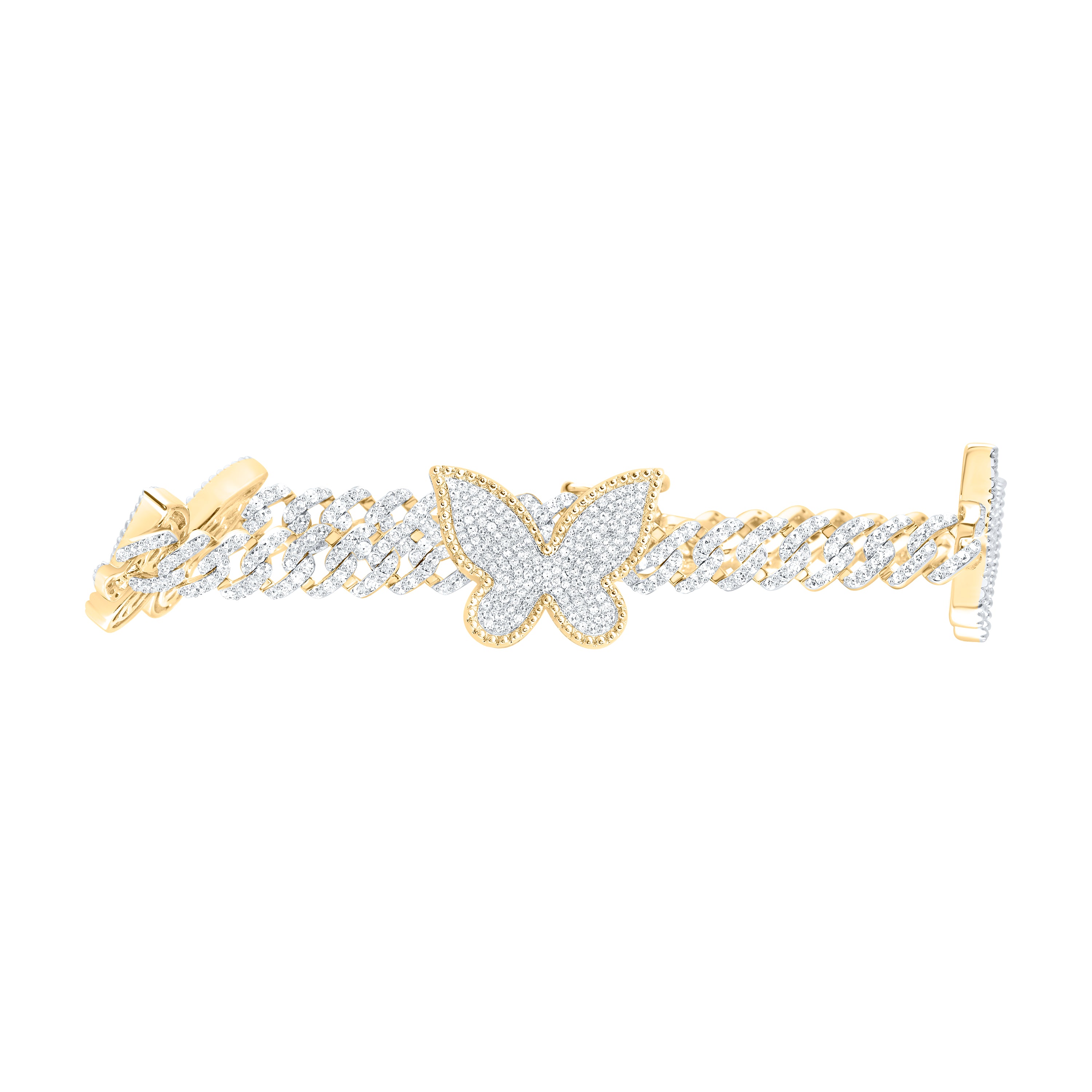 10Kt Gold 2 3/4Ctw-Dia Cn Cuban Butterfly Bracelet (7 Inch)