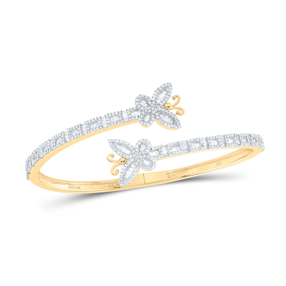 10Kt Gold 2Ctw-Diamond Butterfly Ladies Cuff Bangle (55X65 Mm)